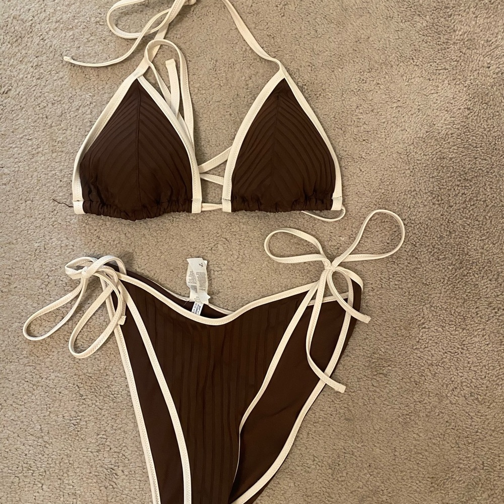 Brown and White Bikini Set Aerie